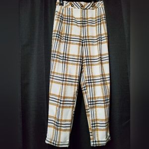TOPSHOP Yellow/Black Plaid pants with raised threading SZ 2